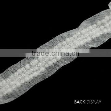 DIY Beaded 3 Row Pearls Crystal Rhinestones Costume Applique Embellishment Decorated Lace Ribbon Trim photo-3