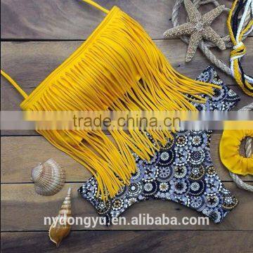 yellow tassel swimwear bikini/ mzyg halter bikini swimwear/ fancy bikini set swimwear beachwear