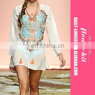 Hot Sale Embroidered Beach Cover Up Blouse Beach Holiday Dress For Women