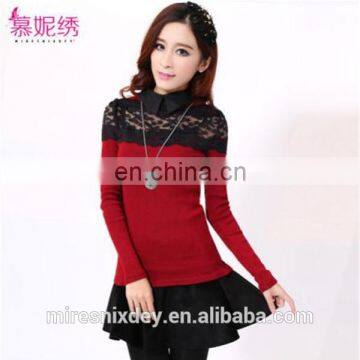 autumn&winter lace sexy tight woman knit sweater with polo neck