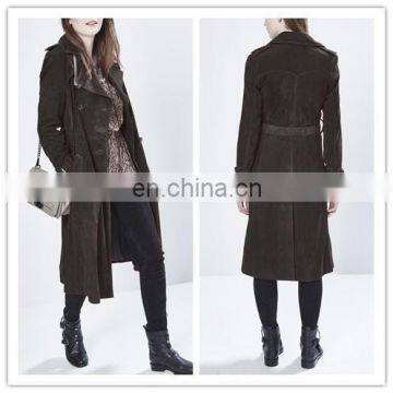 New fashion women double breasted long suede trench coat