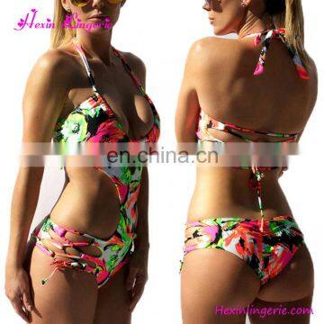 Wholesale No Moq Green Beach Open Beautiful Printed Woman Saxi Bikini photo-3