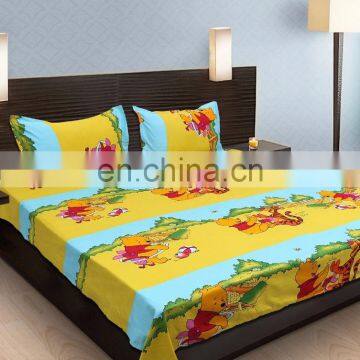 Yellow & Blue Cartoon Double Bedsheet With 2 Pillow Covers