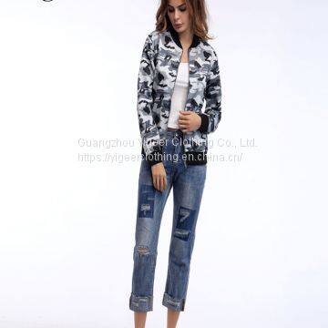 Round Neck Long Sleeve Camouflage Jacket With Zipper