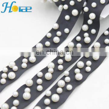 2.5cm Width New Arrival Fancy Tapes Ribbon With Pearls Different Colors Lace Trim Fancy Tapes Ribbon photo-3