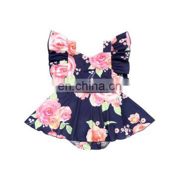 Baby Navy Flower Ruffle Rompers Toddler Girl Overalls Infant Jumpsuit