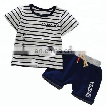 Manufacturer casual children's summer short sleeve stripe jeans suit