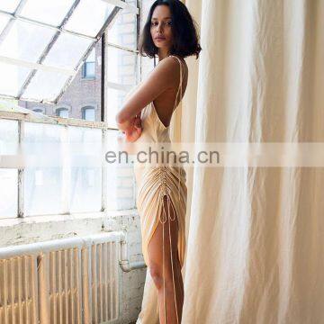 Wholesale Silk Summer New Women's Boat Neckline Strapless Sexy Slim Long Dress photo-4