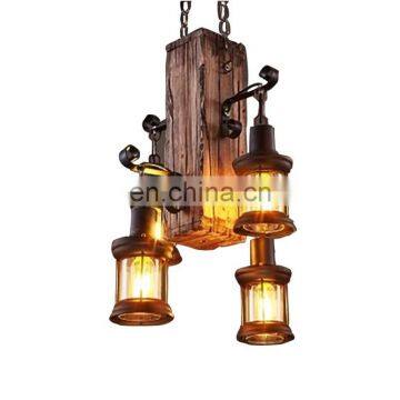 China wholesale rustic hanging pendant lamp iron and wood ceiling lamp