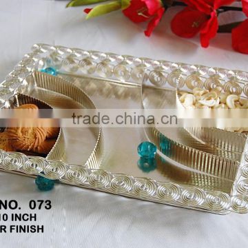 Cookies And Dry Fruit Iron Serving Tray With Silver Finish