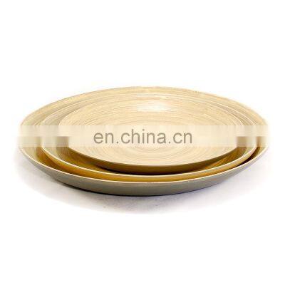 Natural Bamboo Plates For Dinner, Fruit, Snacks Serving/ Bamboo Dished/ Spun Natural Colorful Bamboo Salad Serving Plates photo-2