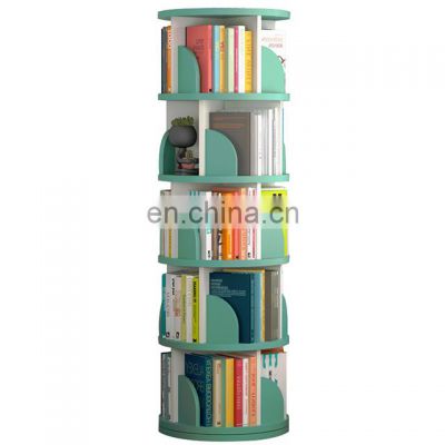 New design modern room simple household space-saving creative rotatable bamboo wooden kids 360 degree rotating bookshelf