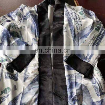 Money Printed Hot Sell Satin Money Print Custom Robes Women photo-3