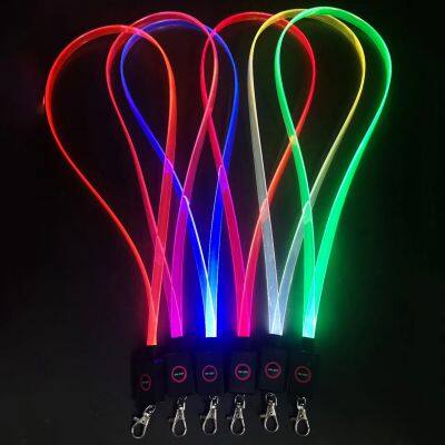 Promotion School Gift Glow LED Light up Necklace Custom logo LED Keychain Lanyard