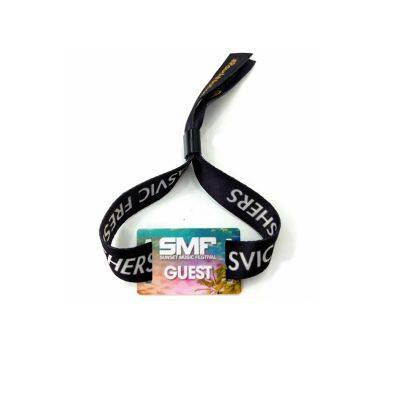 Custom Printed Writable WristBand Elastic Woven Fabric Rfid Nfc Event Payment Wristbands With Pvc Tag