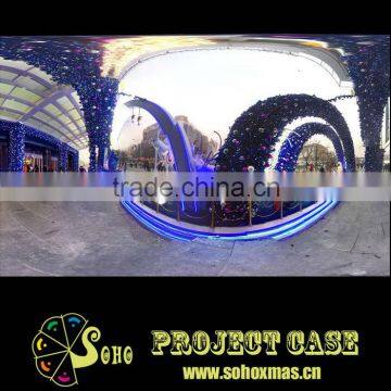 Christmas indoor rattan arches with purple and white ball decoration