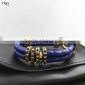 2016 New Arrival Width Latest Charm Genuine Leather Bracelet Stainless Steel Bracelet For New Years' Gift