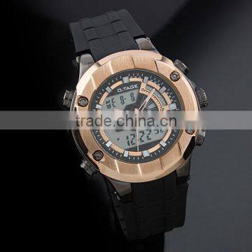 2016 Men's Rubber Strap Analog Digital Dual Display Sport Digital Watch With Gold Face WS069