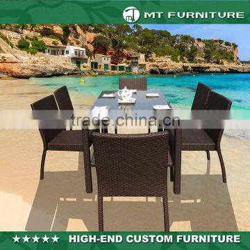 Rattan Furniture Set 6 Seater Dining Stackable Chairs and Table