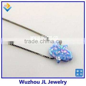 2015 New Arrived Synthetic S925 Sterling Silver Chain Light Blue Opal Hamsa Pendant Opal Jewelry photo-5