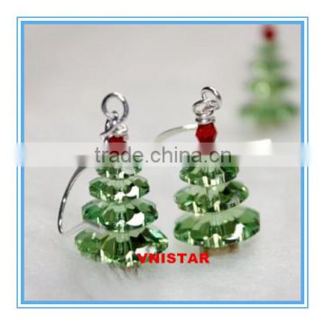 Vnistar high quality wholesale Christmas jewelry glass christmas tree earrings for women VER006