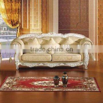 White hand-carved wooden frame light yellow fabric sofa set A10072