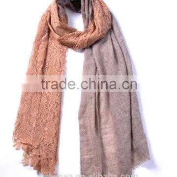 2016 new fashion camel lace& pashmina scarf