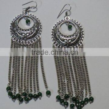 Victorian Style Aventurine Gemstone Earrings Oxodised Finish