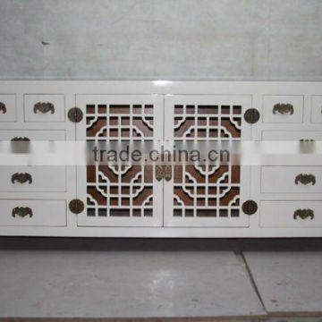 white chinese reproduct two door ten drawer TV cabinet