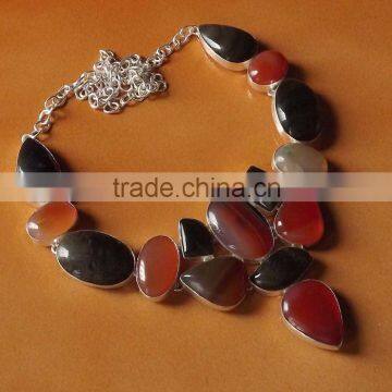 Carnelian, Black Tiger Eye Necklace plated 925 Sterling Silver 106 Gms 18-20 Inches