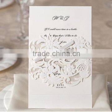Attractive & elegant white laser cut wedding invitations with white ribbons