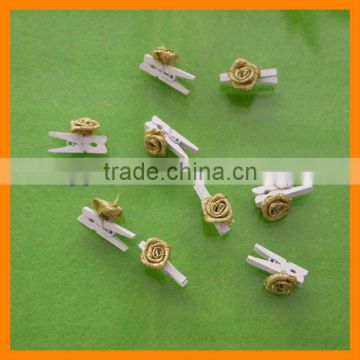 Mini Wood Clip With Gold Flower Decoration