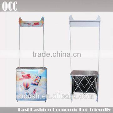 Portable Promotion Table with Top Banner Display Rack Promotion Counter Aluminum