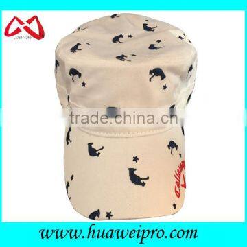 2015 High quality wholesale flat top military hat / cap with pattern custom design