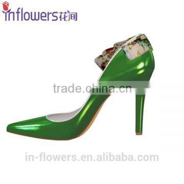 Green Patent Leather With Back Bowtie Pointed Toe Ladies High Heel Shoes photo-3