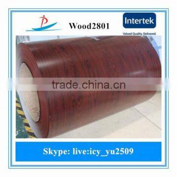 Wood2801 grain design ppgi/color coated steel coil for wall panel and decorating the house made in China