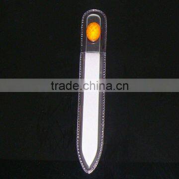 Glass nail file with rhinestone