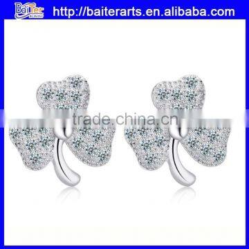 Fashion 925 Sterling Silver Zircon Lucky Clover Earring