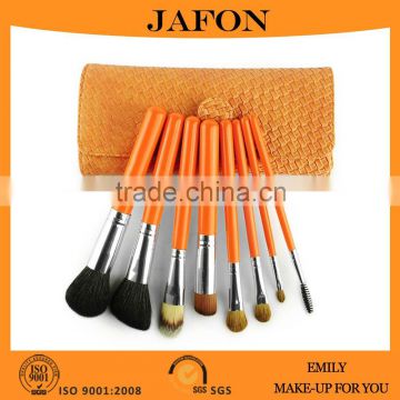 Natural hair orange 8pcs travel set of brushes makeup