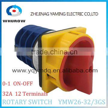 Cam switch YMW26GS-32/3 with padlock Ui 690V Ith 32A 3 poles 2 Positions on-off 12 Terminals selector changeover rotary switch