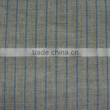 100% Plain Linen Natural Fabric With Blue Stripes photo-2