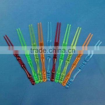 low price 4 inch Eco-friendly disposable colored plastic bamboo design fruit forks bulk production                        
                                                Quality Choice