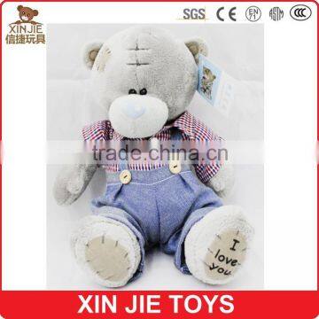 100% polyester bear type plush toy soft grey plush teddy bear with clothing customize grey plush teddy bear toy