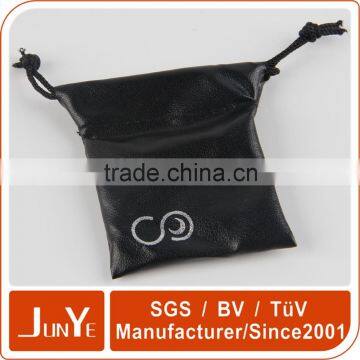 custom brand leather drawstring bags black pull string pouch for jewelry