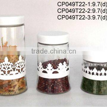 CP049T22 round glass jar with metal casing