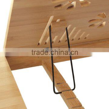 Beautidul Pattern Carvened Flower Solid Bamboo Durable and Portable Folding Laptop Desk Overbed Tray photo-3