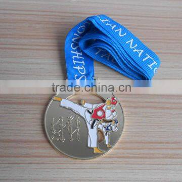 taekwondo silver ribbon metal medal sports