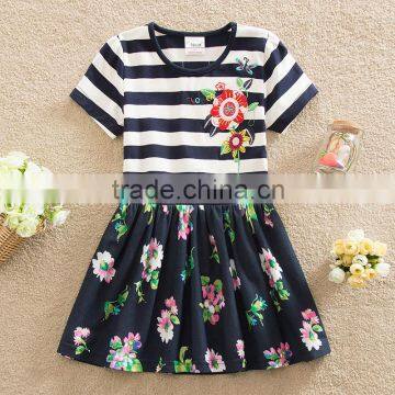 (SH5908) 4-8Y Neat short sleeve dresses with flowers fancy dresses latest cotton frocks designs kids embroidery children dress