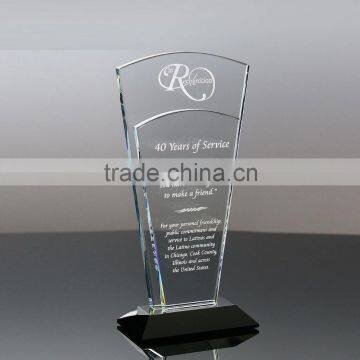 Hot wholesale glass trophy award with black base for new year souvenir gift