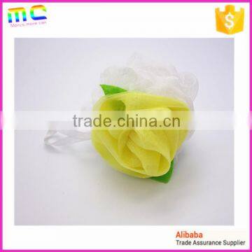 Different Color Mesh Rose Flower With Green Leaf Bath Mitten Sponge photo-2